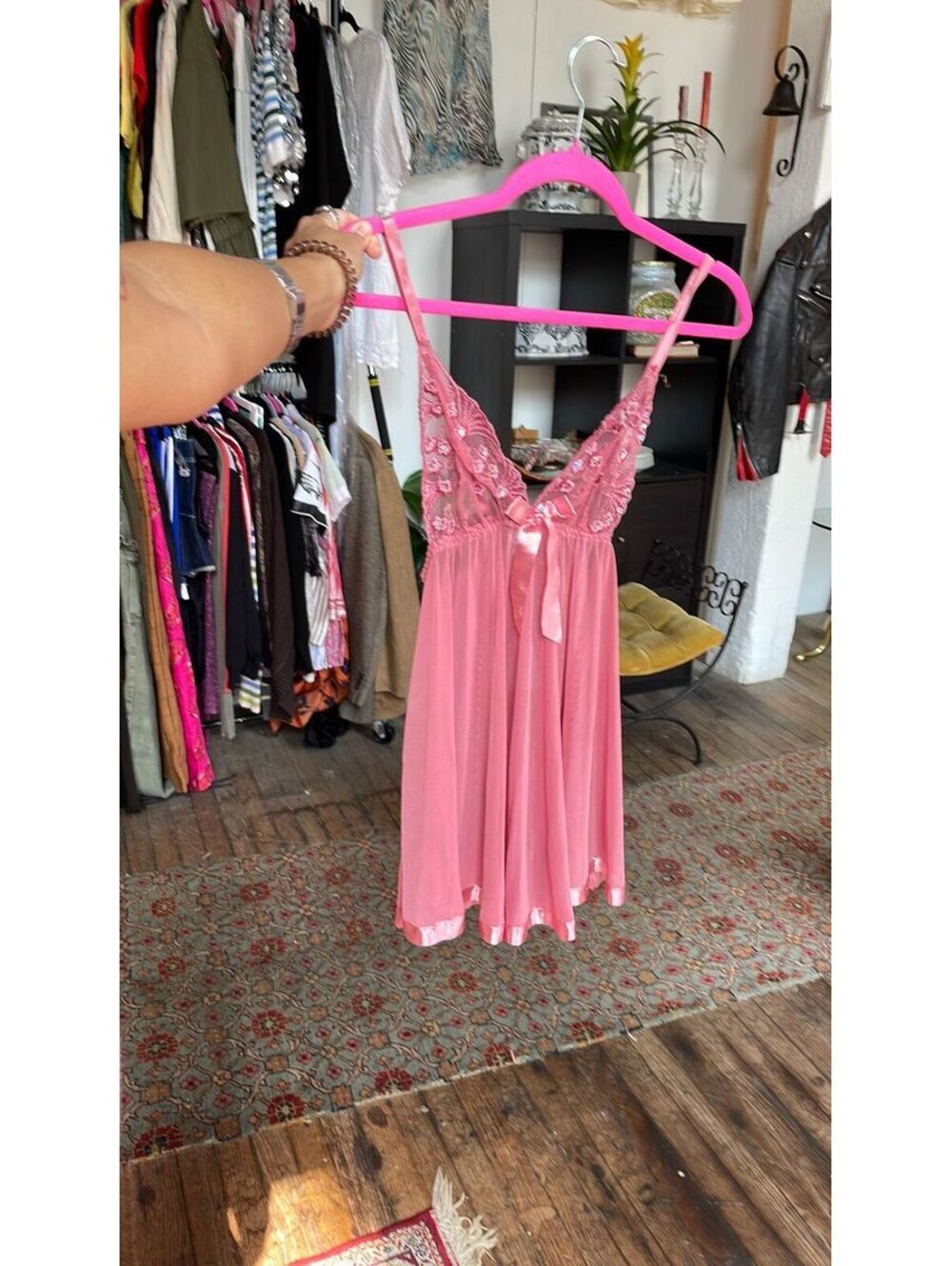 pink sheer sequins slip size small
